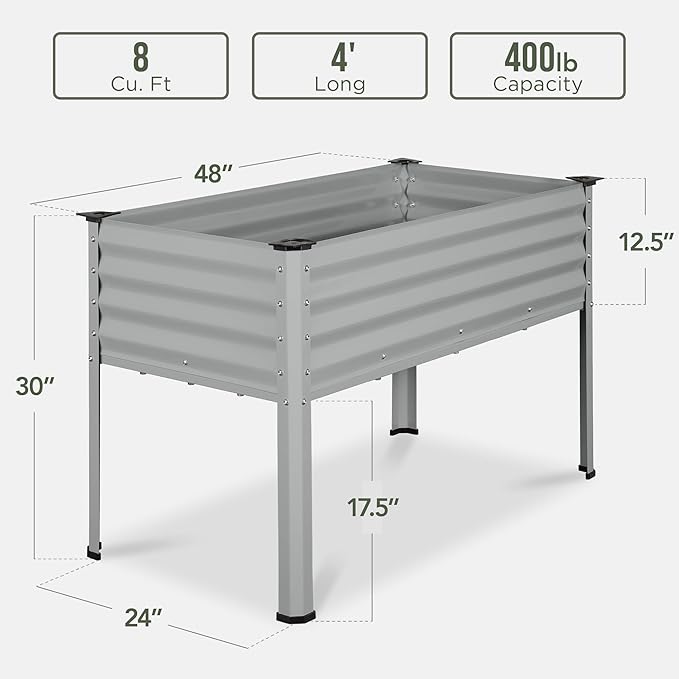 Best Choice Products 48x24x30in Galvanized Raised Garden Bed, Metal Elevated Planter Box, Vegetable Garden for Backyard, Patio, Balcony - Moonlight Gray