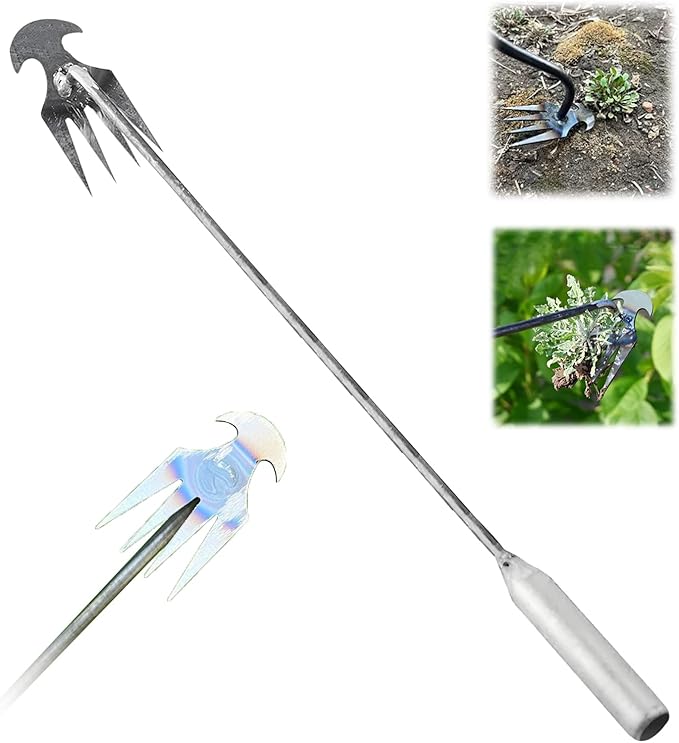 Amposei Weeding Artifact Uprooting Weeding Tool, Multifunctional Weeder, Hand Weeder Tool, Stand Up Weed Puller Tool with Handle for Garden Yard Farm Weed Removal (20in, Metal Handle)