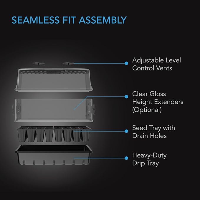 AC Infinity Humidity Dome, Germination Kit with Sturdy Drip Tray, 5x8 Cell Seedling Tray, and Vented Height Extension Panels, for Seed Starting, Propagation, Cloning Plants