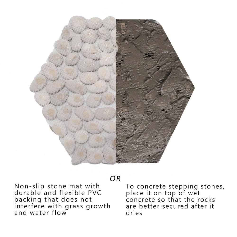 12 inch River Rock Stepping Stone - Pavers for Outdoor Garden Walkway, Landscaping - Polished Pebble Step Stones for Patio Yard Lawn Pathway, Set of 6 (Hexagon,White)