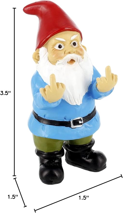 Gnometastic Mini Gnomes - Middle Finger Gnome 3.5in, Double Bird Gnome - Naughty Garden Gnome for Fairy Garden, Funny Garden Gnomes Outdoor Decoration for Yard Patio Lawn Ornament and Home Decor