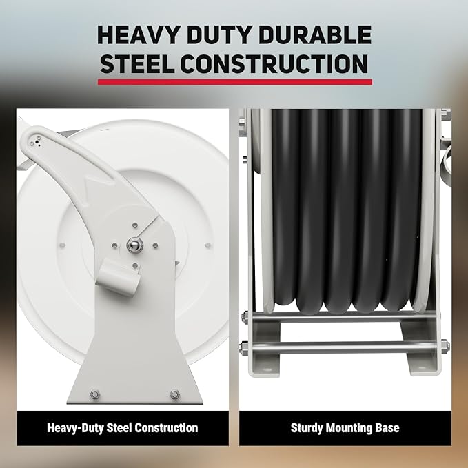 Fuel Hose Reel, 3/4" x 33FT Retractable Hose with Refueling Nozzle, 300 PSI Heavy-duty Steel Construction, Diesel Fuel Kerosene Reel Used for Aircraft Ship Vehicle Tanker Truck