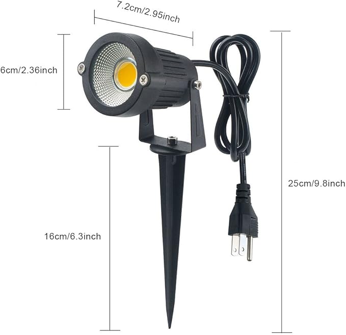 2 Pack Outdoor Landscape Lighting 5W COB LED Spotlights for Garden Lawn Wall Yard Path with Spiked Stand and Plug Adapter (Warm White)