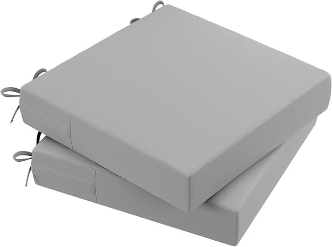 AAAAAcessories Outdoor Seat Cushions for Chairs, Waterproof, Fade-Resistant Patio Furniture Replacement Cushions, 21" x 21" x 4", Set of 2, Gray