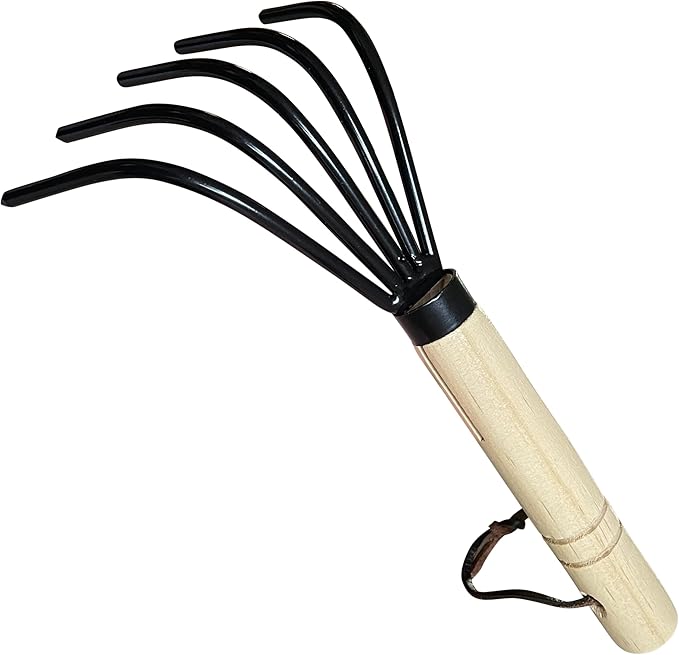 Garden Guru Hand Rake Cultivator Claw Soil Tiller - Military Grade Steel - Rust Resistant - 5 Tine Japanese Ninja Claw - Comfortable Wood Handle - Perfect Pulverized and Aerated Soil (2 Pack)