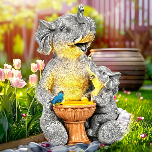 GIGALUMI Solar Garden Decor Bird Bath Elephant Statues Outdoor, Birthday Gifts for Women, Gifts for Mom Grandma Senior Elder, Elephant Ornament for Balcony, Garden, Patio, Yard, Lawn