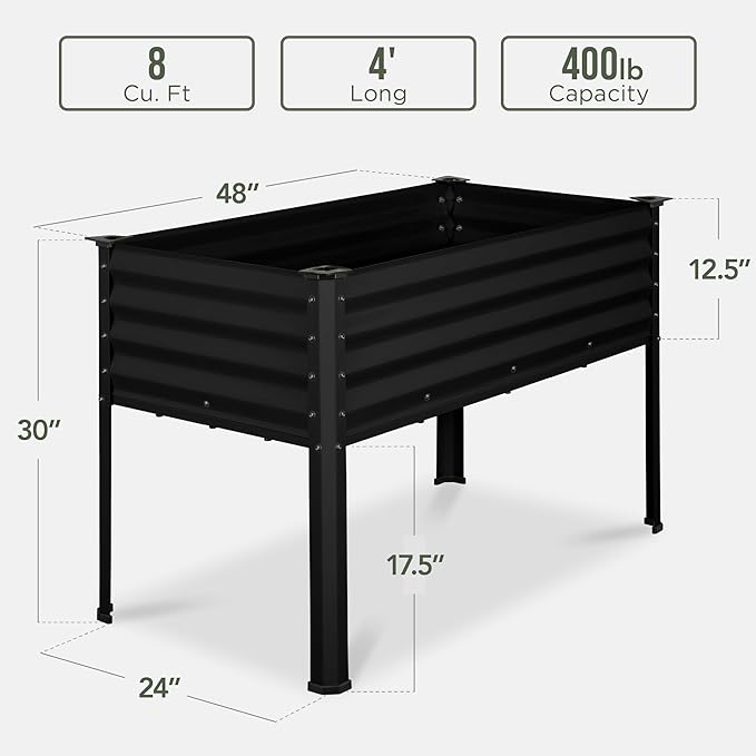Best Choice Products 48x24x30in Galvanized Raised Garden Bed, Metal Elevated Planter Box, Vegetable Garden for Backyard, Patio, Balcony - Black