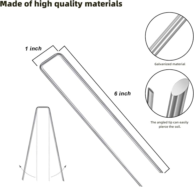 50 Pack Sturdy Garden Landscape Staples, 6 Inch Galvanized Steel Sod Pins Anti-Rust Stakes for Weed Barrier, Christmas Decorations and Landscaping Fabric.