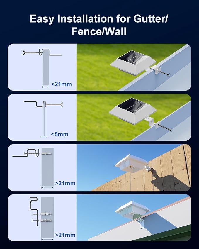 4 Pack Solar Powered Gutter Lights Outdoor Decorative Waterproof 12 LEDs Yard Lamp for Fence, Railing, Outside Wall, Deck, Garden, Path, Backyard, Walkway, Patio, No Drilling Installation (Warm White)