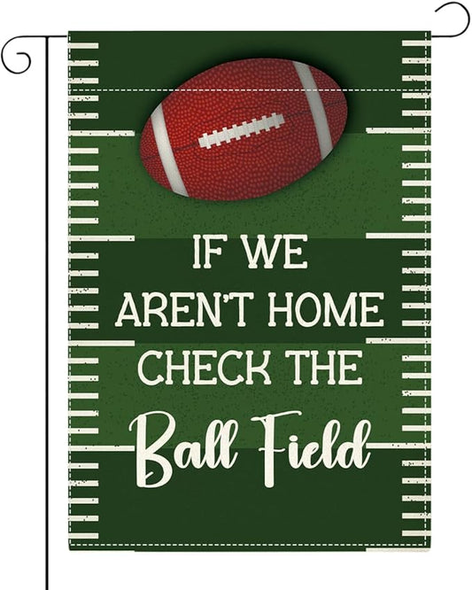 Funny Garden Flag Baseball Sports Mom Gifts for Baseball Lovers If We Aren'T Home Check The Ball Field Small Double Sided Burlap art Stained Glass Style Garden Flags 12 x 18 Inch for Outside