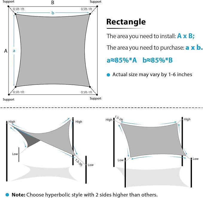 Amagenix Sun Shade Sail 6'X8' Curved Edge Outdoor Shade Canopy White Breathable 95% UV Block Shade Cloth for Patio Garden Backyard (We Make Custom Size)