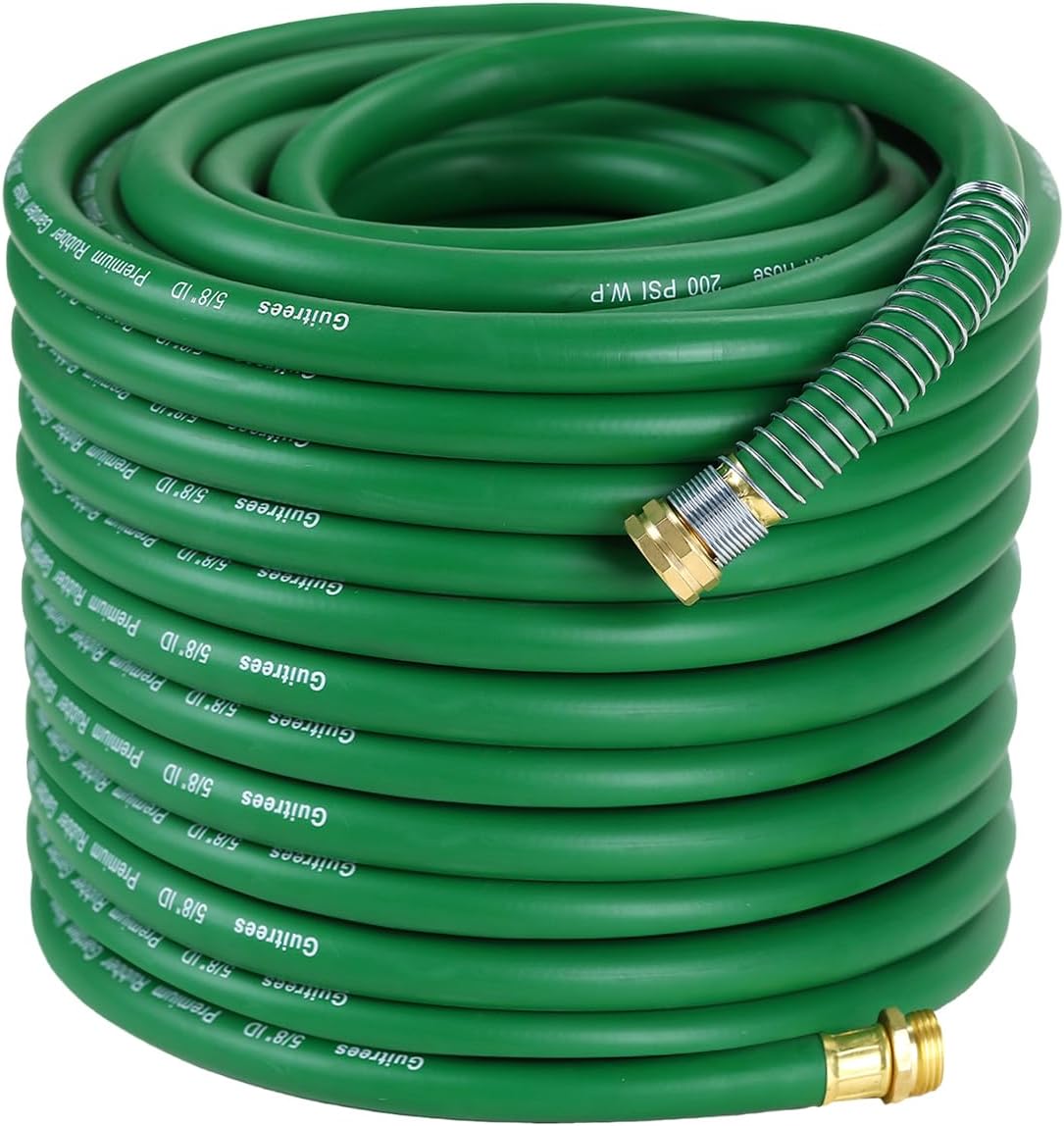 150ft 5/8 Heavy-Duty Rubber Garden Hose - 200psi Working, 1000psi Burst - Hot/Cold Water - Five-Layered Braiding for Durability - Versatile for Gardening, Agriculture, Construction (Green)