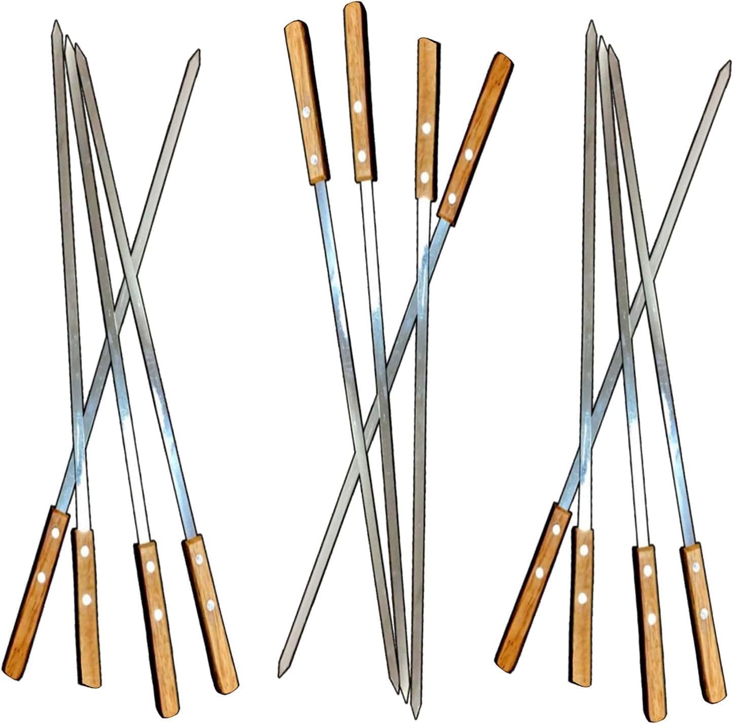 12 Pack Kebab Skewers 23.5 Inch Long Flat Stainless Steel Grilling BBQ Skewer Reusable Barbecue Skewers with Wood Handle,Ideal for Koubideh Persian Brazilian Chicken Shrimp Turkish Shish Kabob