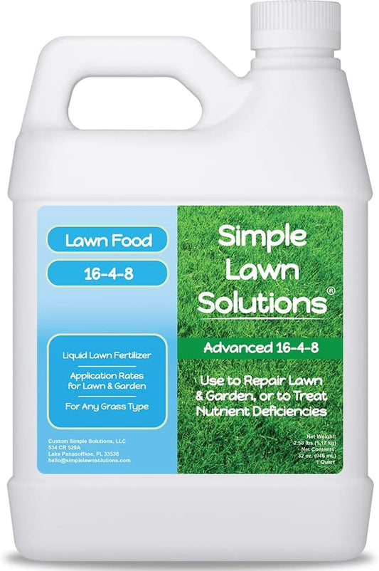 Advanced 16-4-8 Lawn Fertilizer - Liquid Lawn Food Spring & Summer Concentrated Spray - Any Grass Type- Fish and Seaweed Kelp- Balanced NPK - Simple Lawn Solutions (1 Quart)
