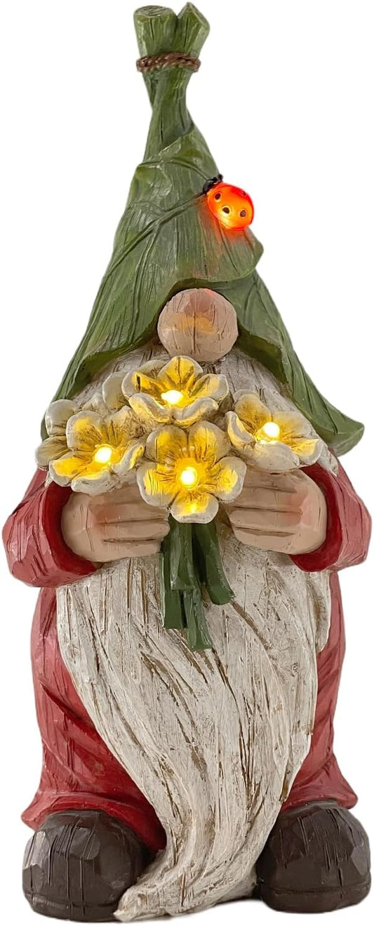 Garden Gnome Statue Outdoor Decor, Solar Garden Gnome Figurine Light, Resin Statues Sculpture for Patio Yard Lawn Outdoor Decorations