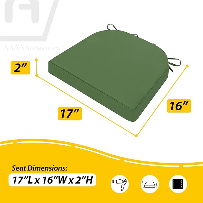 AAAAAcessories Outdoor Seat Cushions for Chairs, Waterproof, Fade-Resistant Patio Furniture Replacement Cushions, 17" x 16" x 2", Set of 2, Dark Moss