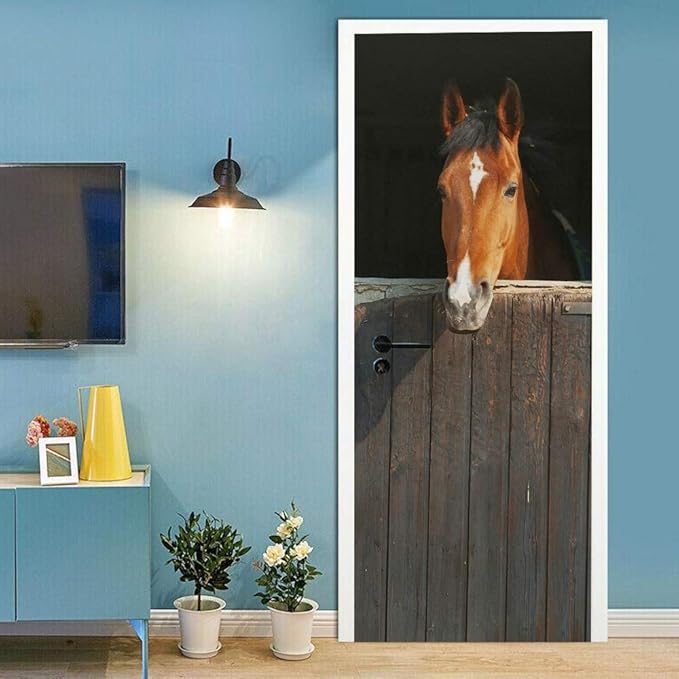 3D Peel and Stick Wall Mural - Horse - Self-Adhesive Removable PVC Waterproof Door Poster for Bedroom & Living Room - 30.3" x 78.7"
