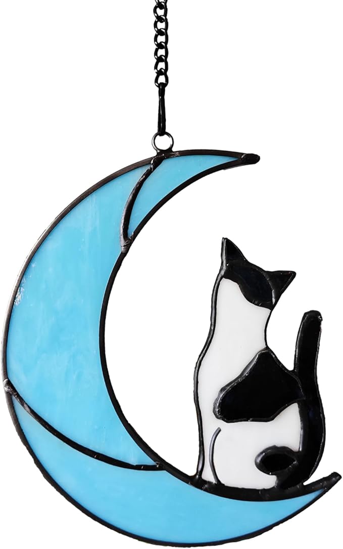 Black and White Cat Gifts，Cat Loss Sympathy Gift，Cat Memorial Gifts for Loss of Cat，Tuxedo cat Gifts，Cat Suncatcher，Stained Glass Cat Window Hanging
