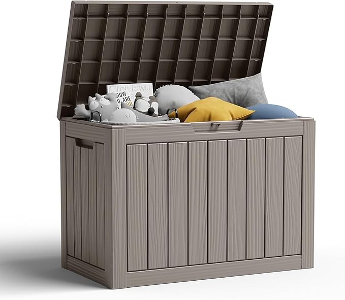 45 Gallon Deck Box,Resin Outdoor Storage Box with Lockable for Patio Furniture, Pool Accessories, Garden Tools Waterproof Outside Storage Box, Black