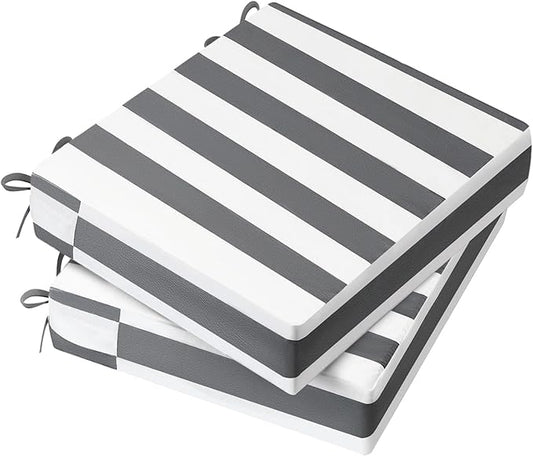 AAAAAcessories Outdoor Seat Cushions for Chairs, Waterproof, Fade-Resistant Patio Furniture Replacement Cushions, 18.5" x 16" x 3", Set of 2, Gray Cabana Stripe