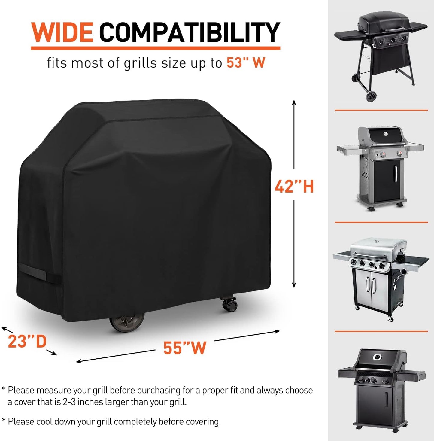 BBQ Grill Cover 55 inch, Waterproof Grill Cover for Outdoor Grill, Rip-Proof, Fade Resistant Barbecue Gas Grill Cover for Weber, Char Broil, Nexgrill etc., All Weather Resistant