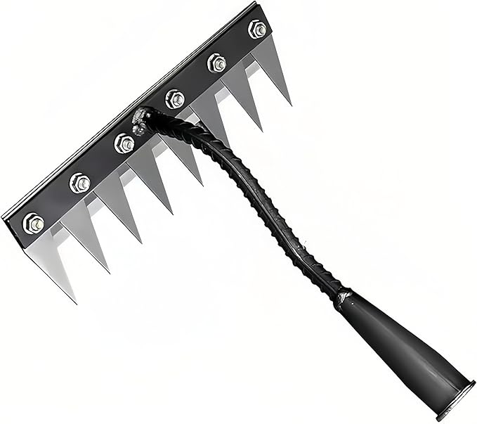 Gardenia Iron Weeding Rake, Iron Rake 2.0 for Gardening and Weeding, Detachable Double-Edged Blade Design Carbon Steel Heavy-Duty Weed Rakes,Hand Weed Puller Tools for Lawn Yard Garden Farm (8 teeths)