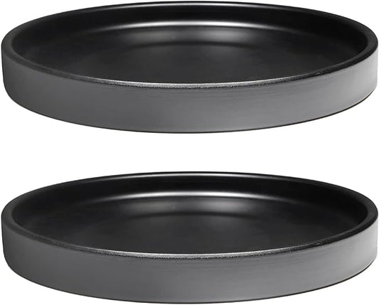 2 Pack Ceramic Plant Saucer Pot Tray 8 Inch, Planter Saucers 4 5 6 7 8 9 10 11 12 13 Inch for Indoors Outdoor, Durable Sturdy Flower Drainage drip Water Tray for Glazed Pots Base (8.5 Inch-Black)