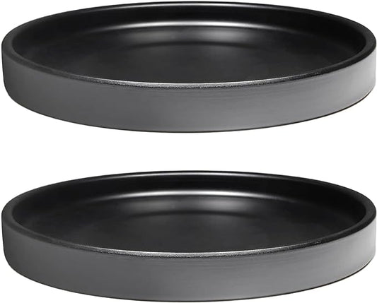 2 Pack Ceramic Plant Saucer Pot Tray 7 Inch, Planter Saucers 4 5 6 7 8 9 10 11 12 13 Inch for Indoors Outdoor, Durable Sturdy Flower Drainage drip Water Tray for Glazed Pots Base (7 Inch-Black)