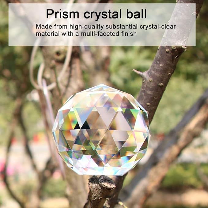 2 Pack Clear Glass Crystal Ball Prisms Window Rainbow Maker Sphere Faceted Gazing Ball Prism Prism Suncatcher for Home Décor, Feng Shui, (60mm /2.36inch, 2 pcs)