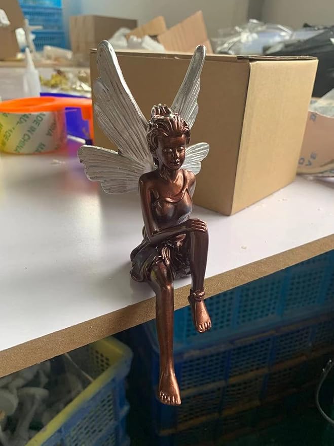 Angel Figurine Outdoor Statue, 9'' Brown Resin Angel Craft for Home, Table, Lawn, Yard, Porch, Patio, Christmas, Housewarming Gifts