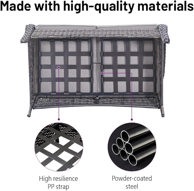 5 Piece Outdoor Patio Furniture Set - Wicker Furniture Patio Conversation Set, Outdoor Swivel Rocker Chairs with Loveseat Sofa and 2 Ottomans for Small Space, Gray Cushion