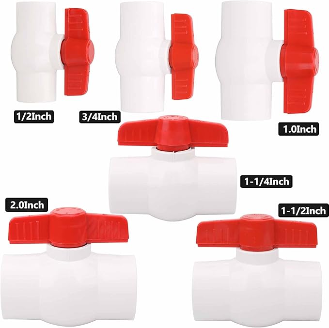 4Pcs 1" PVC Ball Valve Water Pipe Shut-off Valve Socket with Red T-Handle for Cold Water Supply lines, Irrigation Pipe fitting System(Socket x Socket), Schedule 40
