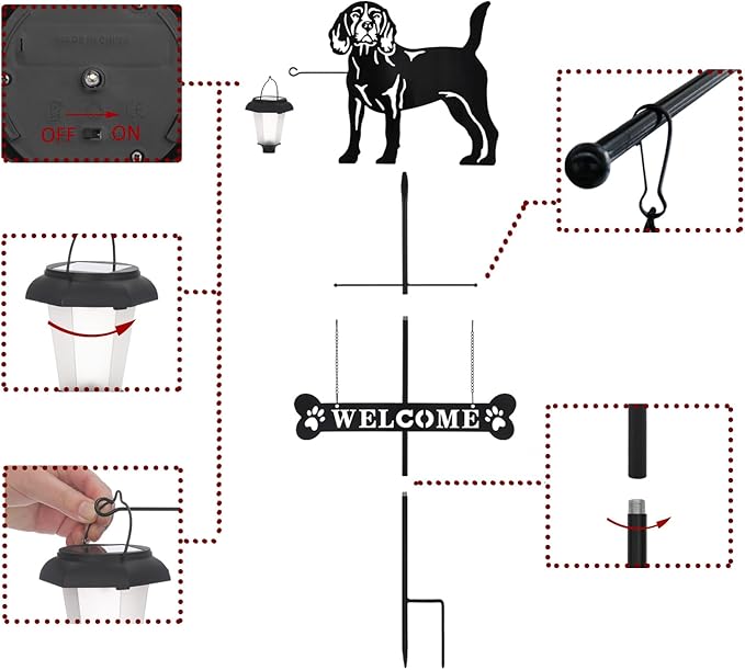BAYN Solar Beagle Silhouette Dog Breed Welcome Sign with a Lantern Outdoor Decorative Garden Stakes for Yard, Lawn, Patio, Pathway