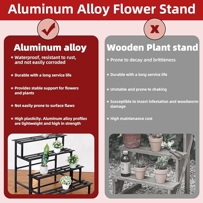 Aluminum Plant Stand - Indoor & Outdoor Ladder Display Shelf for Plants - Sturdy Space-Saving Utility Organizer for Patio, Balcony & Garden (4-Tier)