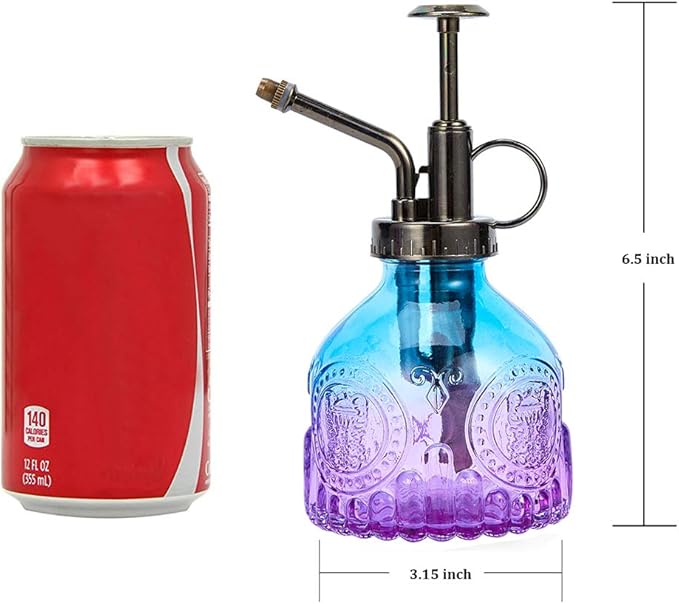 Glass Plant Mister Spray Bottle, Vintage Plant Spritzer, Succulent Watering Bottle with Top Pump, Small Plant Sprayer Mister Watering Can for Indoor Outdoor House Plant - Blue Purple Gradient