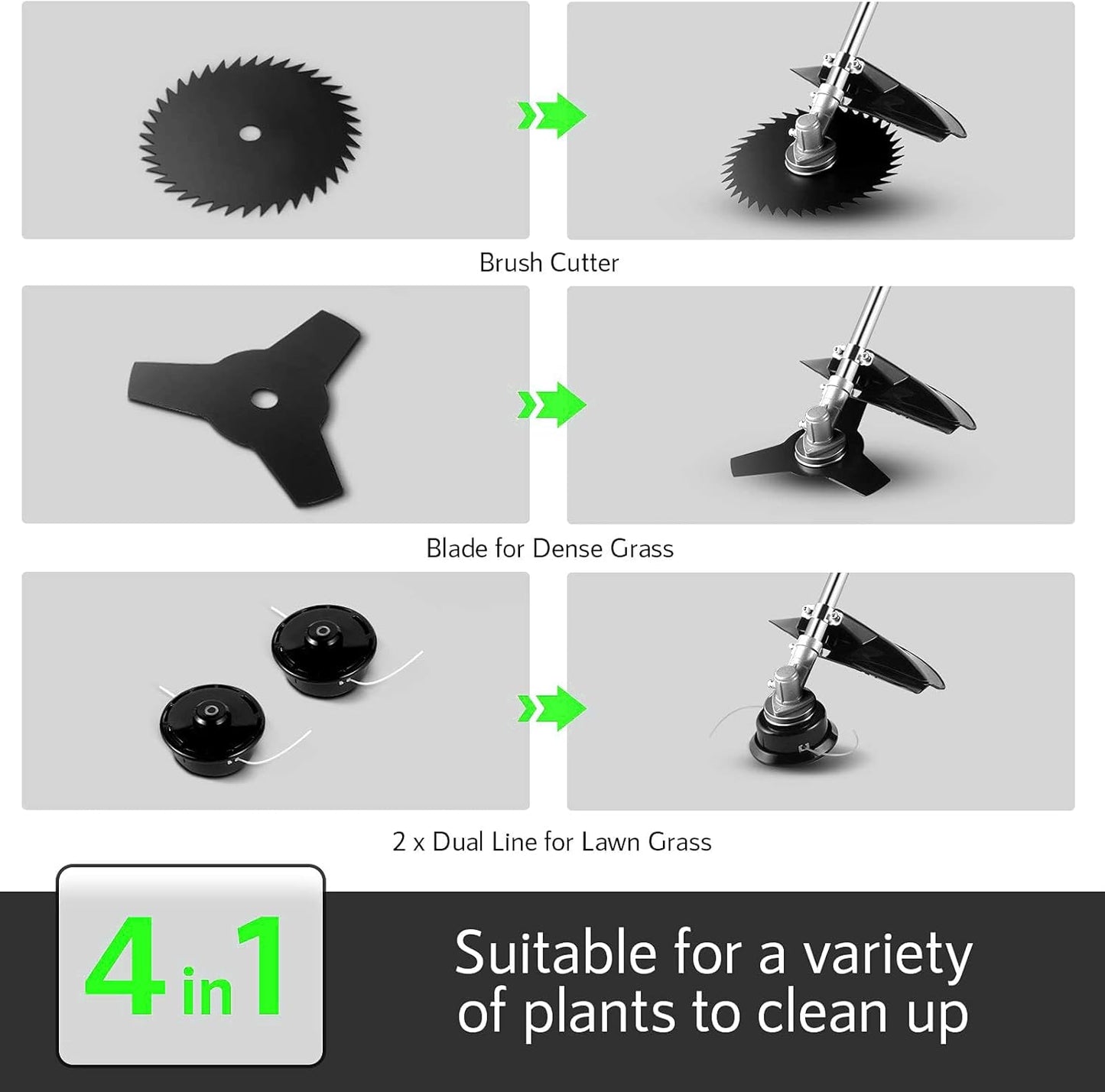 58CC Weed Wacker, Weed Eater Gas Powered 4 in 1 Cordless, String Trimmers 2-Cycle Gas Brush Cutter Weed Wacker Straight Shaft Gas Grass Trimmer for Lawn and Garden Care Trimming (Green)