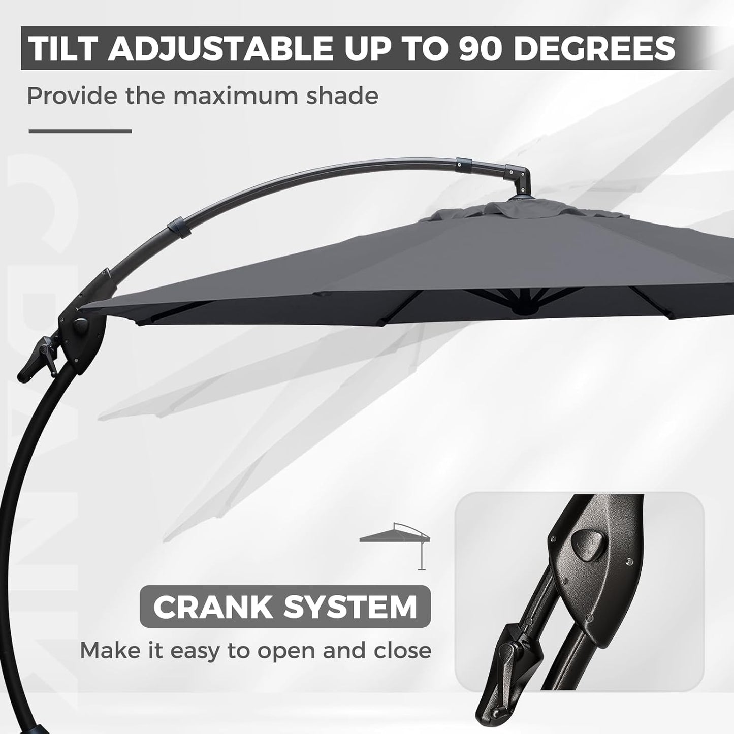 Grand patio 12 FT Sunbrella Cantilever Umbrella with Base Outdoor Aluminum Offset Umbrella with Tilt Adjustment (Charcoal, 12 FT-SUNBRELLA)