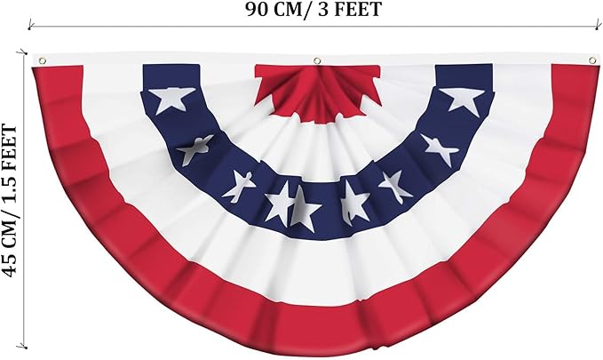 20 Pieces USA Pleated Fan Flag 1.5x3 FT American US Bunting Flag Patriotic Half Fan Banner Flag with Canvas Header and Brass Grommets for 4th of July Memorial Day Indoor Outdoor Decoration (20, 1.5x3 Feet)