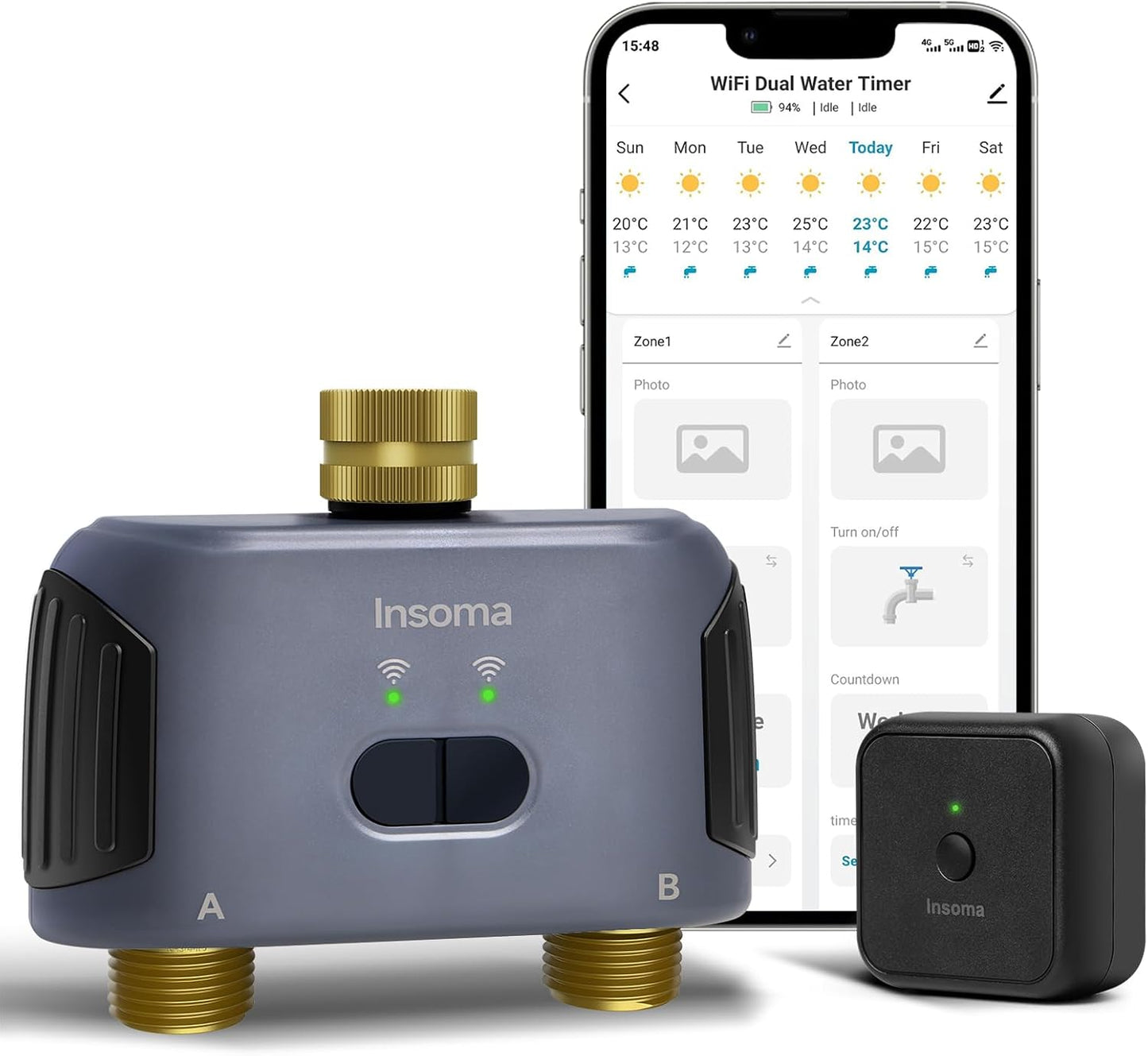 2 Zones WiFi Water Timer Brass Inlet and Outlet, Sprinkler Timer for Garden Hose, APP Remote Control WiFi Hose Timers with Gateway, Voice Control with Alexa, Rain Delay and Manual Mode for Watering