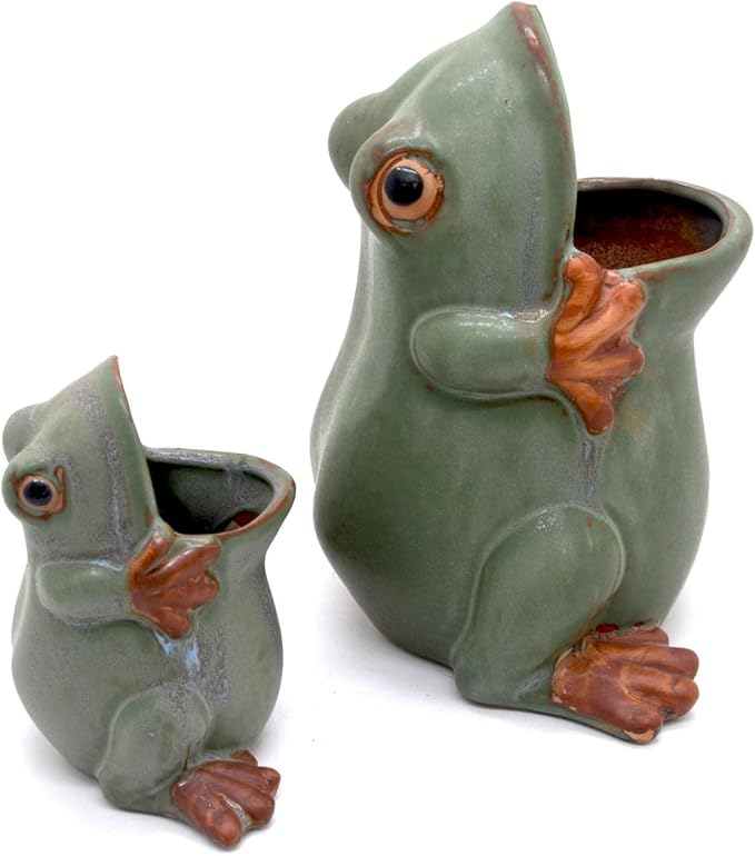 7" Ceramic Frog Shaped Plant Pot/Bonsai Pot/Flower Pot/Succulent Planter/Candy Dish/Pencil Holder Frog Decor Multipurpose Pot