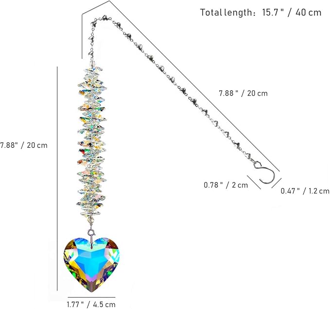 45mm AB Color Heart Crystal Suncatcher, Handmade Rainbow Maker Prism, Outdoor Indoor Hanging Window Decorations，Gifts for Women Mom and Children