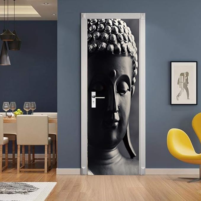 3D Door Stickers Murals Peel and Stick - Buddha Statue - Door Wallpaper Self-Adhesive Door Decals Removable PVC Waterproof Door Poster for Bedroom Living Room Door 33.9" x 78.7"