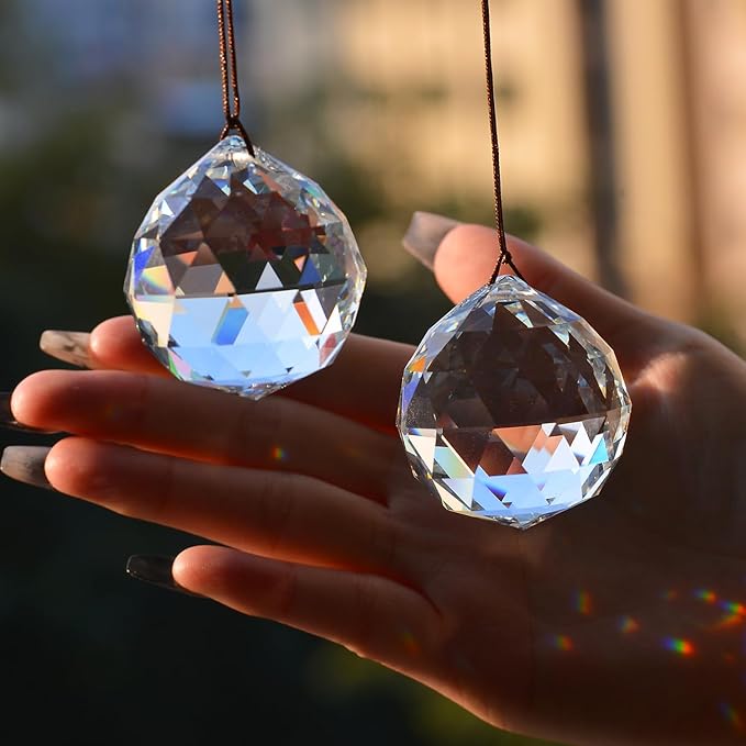 2PCS 4cm Clear Ball Crystal Sun Catcher Prisms, STINO Hanging Suncatchers with Glass Prism, Rainbow Maker for Windows, Home, Room, Garden Decor (1, Ball Clear 2Pcs)