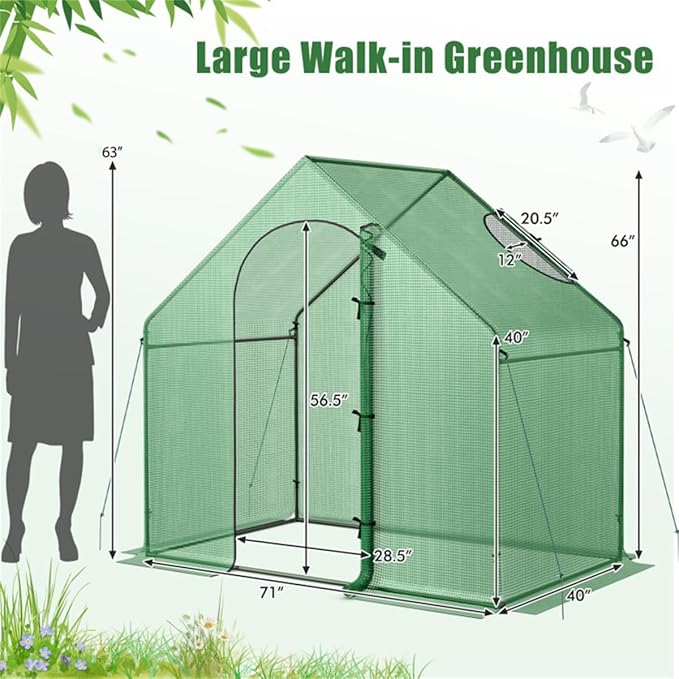 71x40x66 Walk-in Mini Greenhouse Kit for Outdoors with Durable Greenhouse Plastic Cover, 4-Tier Small Green Houses for Outside Gardening & Plant Protection, Portable Indoor Green House