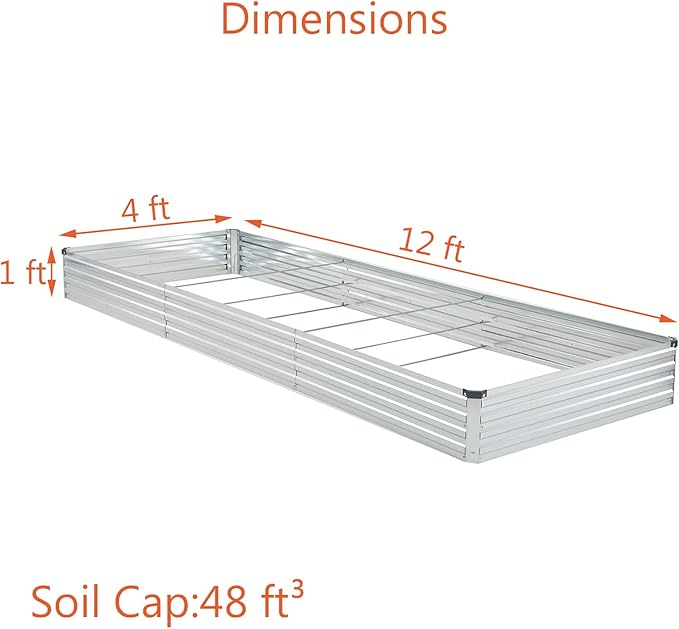 12x4x1ft(2 Pack) Galvanized Raised Garden Bed,Outdoor Planter Box Metal Patio Kit Planting Bed for Vegetables Flowers and Succulents,Silver