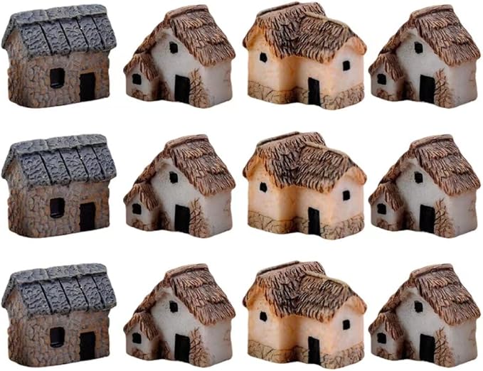 12 Pieces Miniature Fairy Garden Stone House, Resin Moss Fairy Mini Fairy Cottage House, Mini Fairy Stone Cottage Tiny House for Home Decoration Outdoor Décor