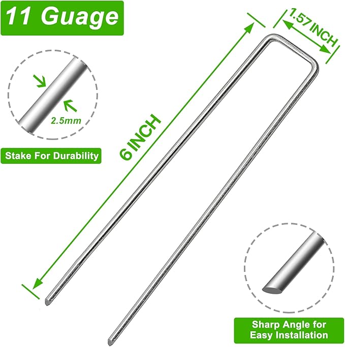 25pcs 6 Inch Garden Landscape Staples 11 Gauge Galvanized Lawn Stakes, Heavy Duty Sod Pins for Fences, Lawns, Weed Barriers, and Landscape Fabrics, Netting, Irrigation Hose, Floor Mats