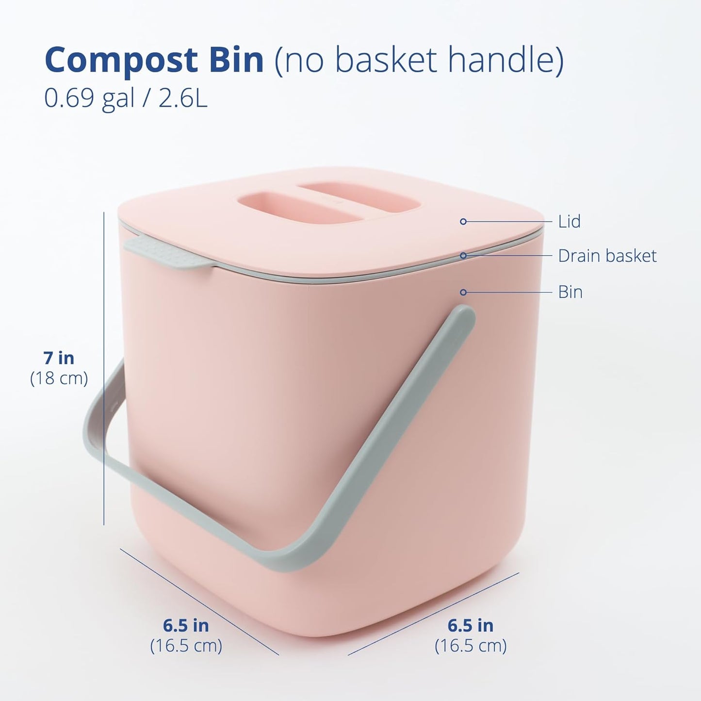 Blue Ginkgo Kitchen Compost Bin [2.6L / 0.69 GAL] – Filter-Free, Odor-Tight Countertop Food Waste Pail with Handle (Made in Korea, Pink)