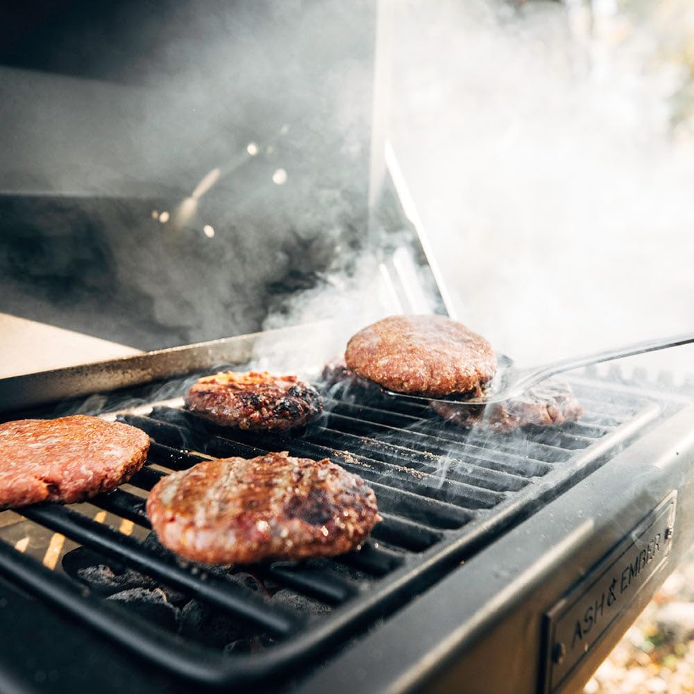 Ash & Ember Park-Style Grill/Smoker, 260 Sq In Charcoal Grill with Cover, 17.5"x11.5" Grate, Side Shelf for Food Prep, Single Post Permanent Park-Style Grill for Outdoor Backyard BBQ