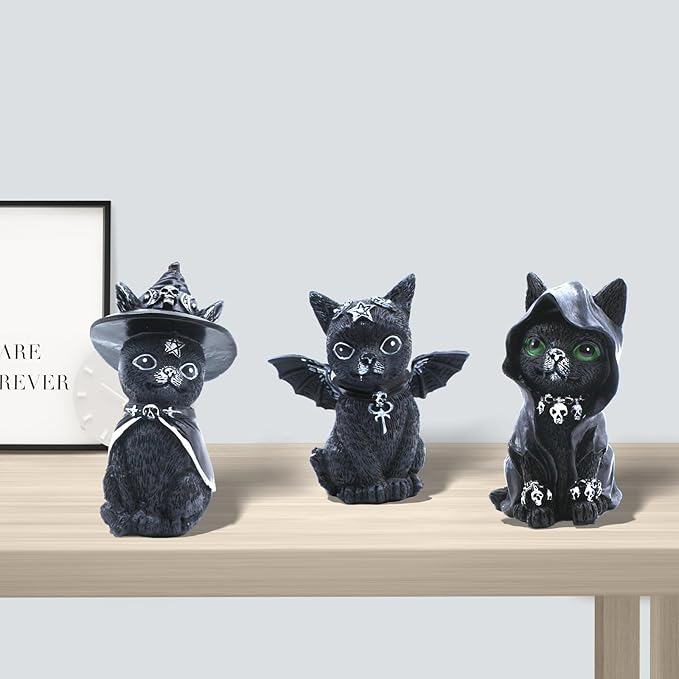 4PCS Set Cats Garden Decor Cat Gnome Statues for Outdoor Halloween Cat Figurine Cat Lover Idea Cute Cat homedecor Waterproof Figurines Lawn Ornaments